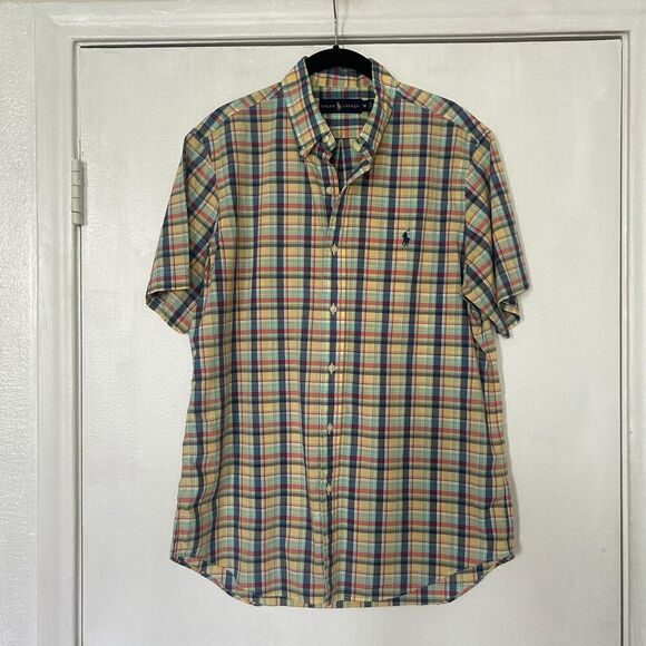Ralph Lauren Men's Plaid Short Sleeve Button Down Shirt Medium 100% Cotton - Picture 1 of 5